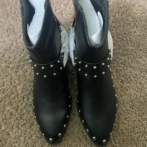 Black Studded Ankle Booties with Western Flair